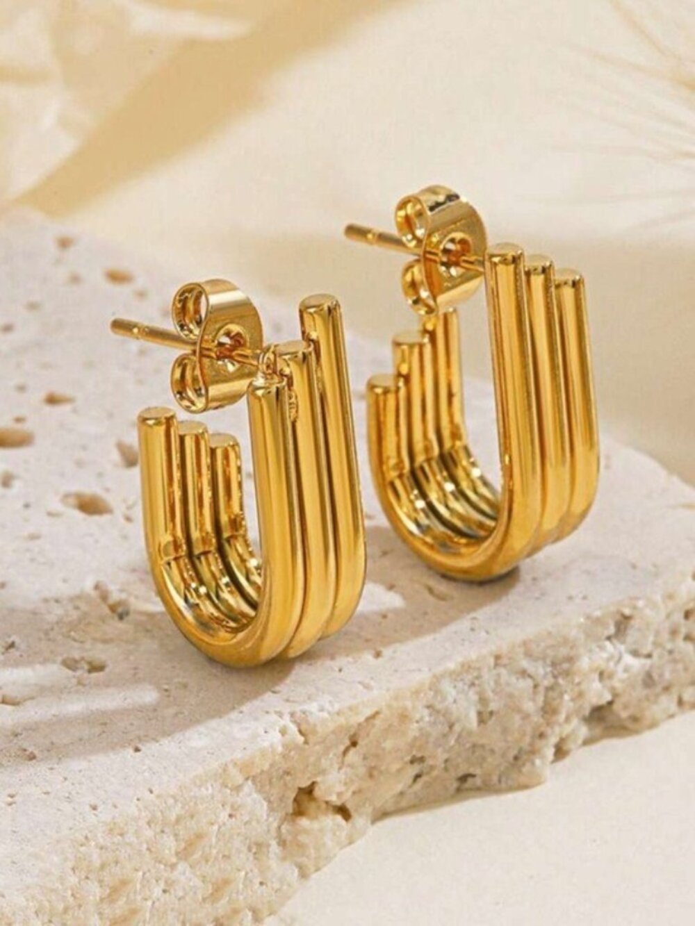 Modern Gold Multi-Bar Hoop Earrings